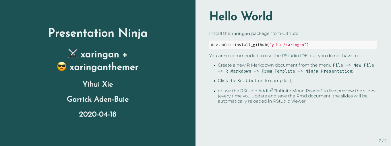 Example title and normal slides using a green xaringanthemer theme