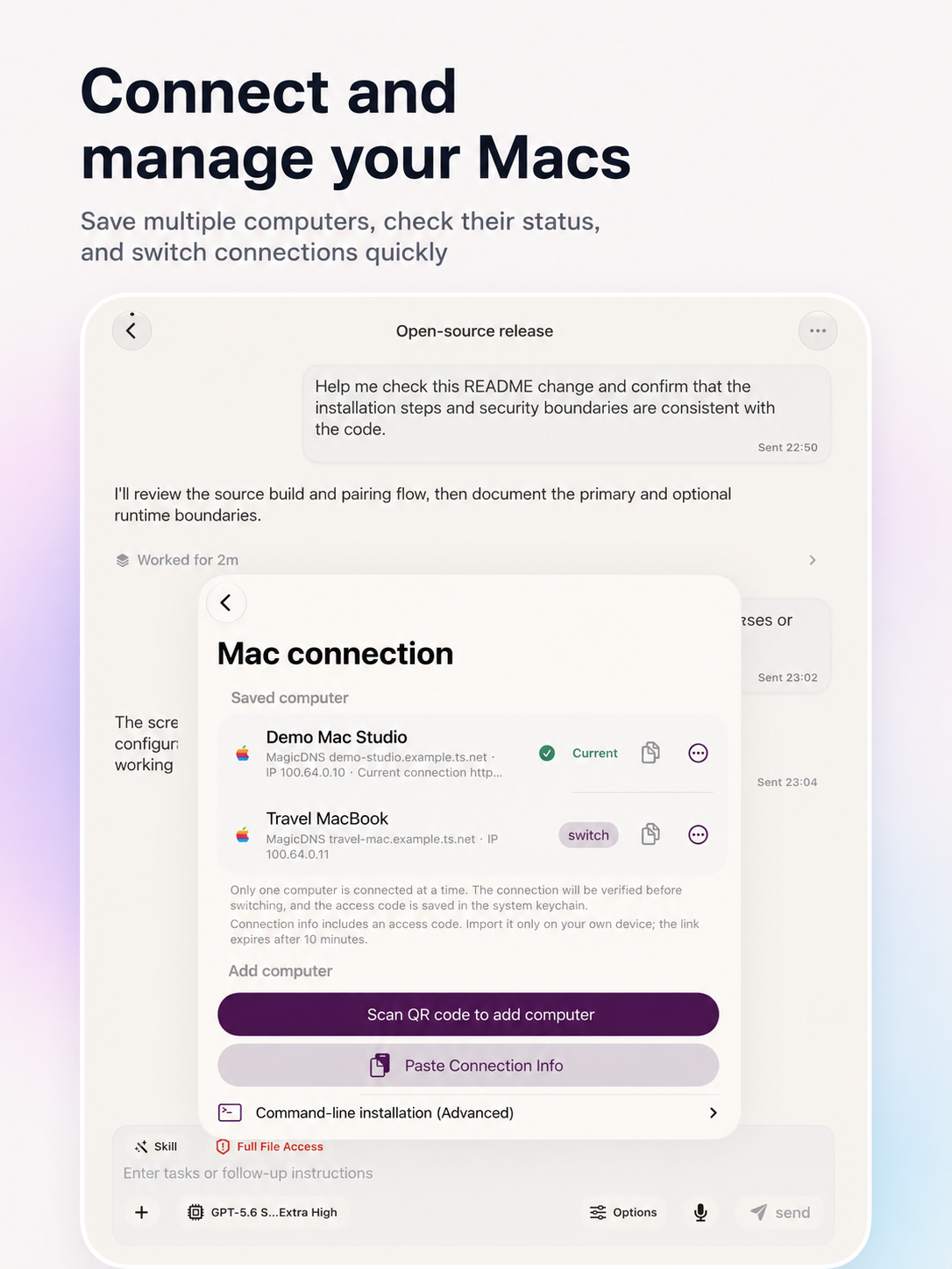Mimi Remote Mac connection settings on iPad