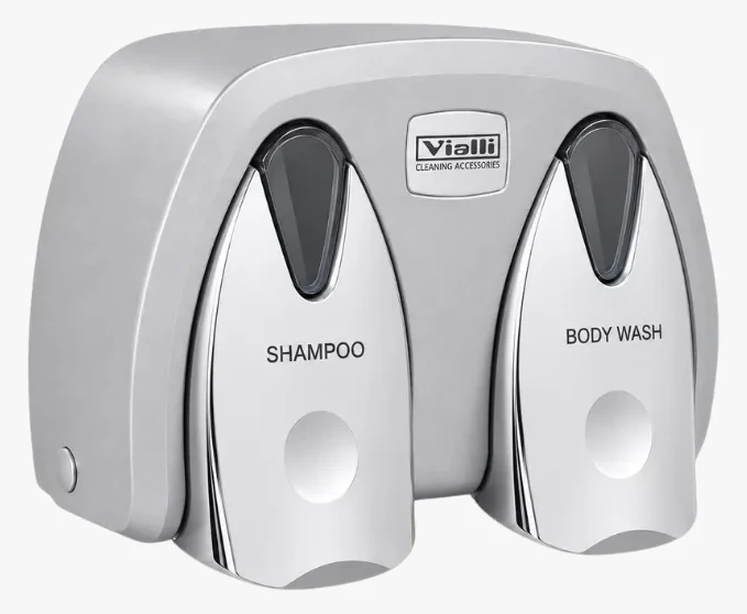 Dvostruki dispenzer za šampon i gel za tuširanje 2 × 175 ml — hrom