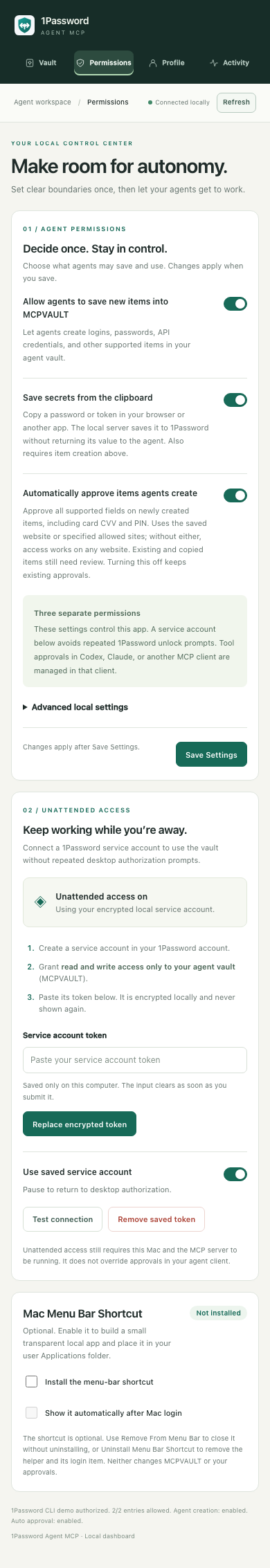 Permissions view at a narrow mobile viewport, using synthetic demo settings