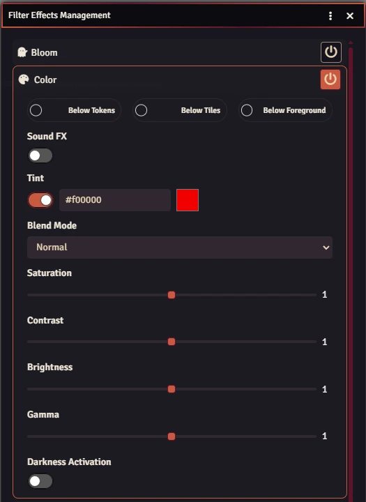 Filter Effect Options