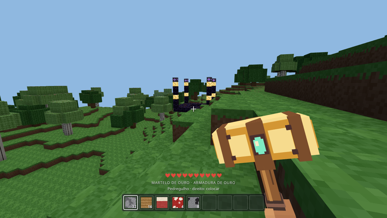 MineBoss gameplay: a first-person block adventure with a golden hammer