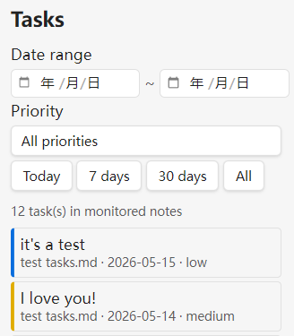 Task filter sidebar