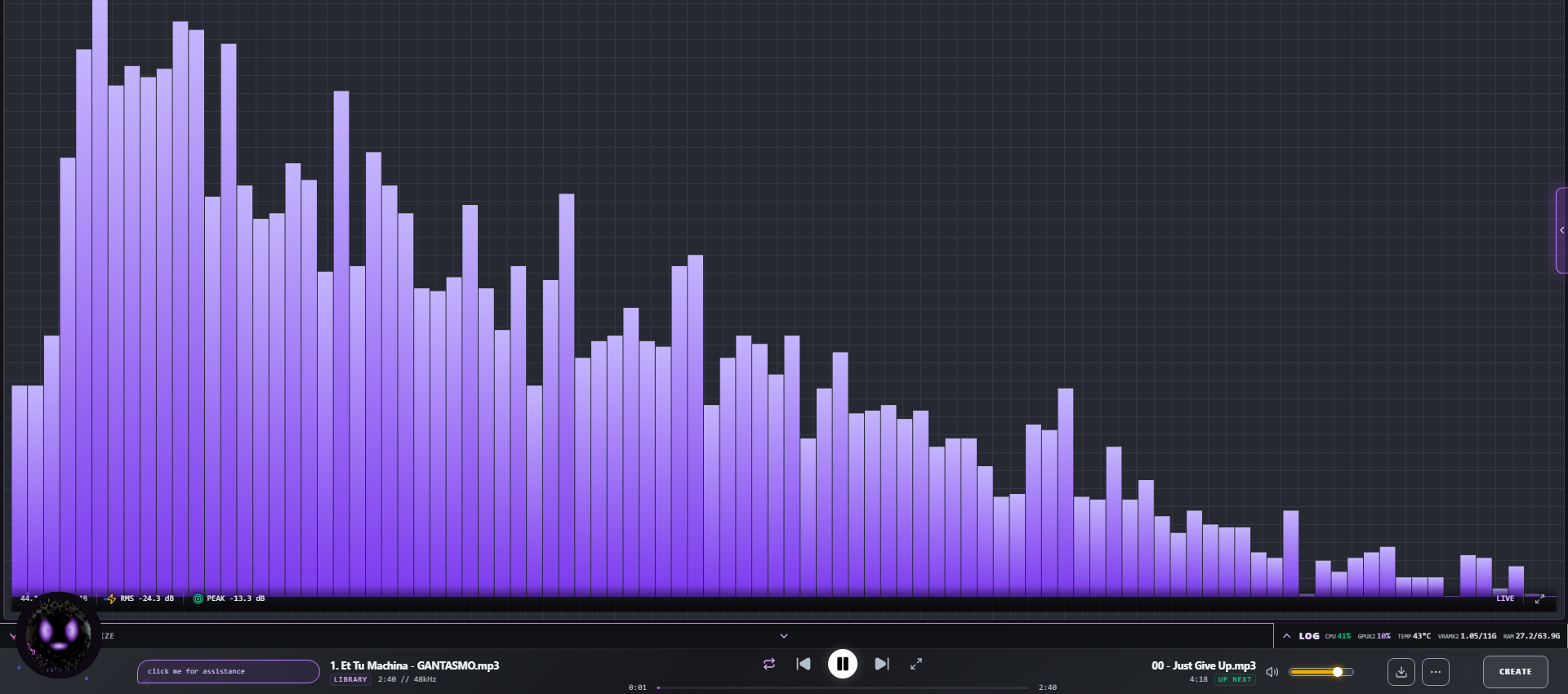 The VISUALIZE tab: the spectrum analyzer