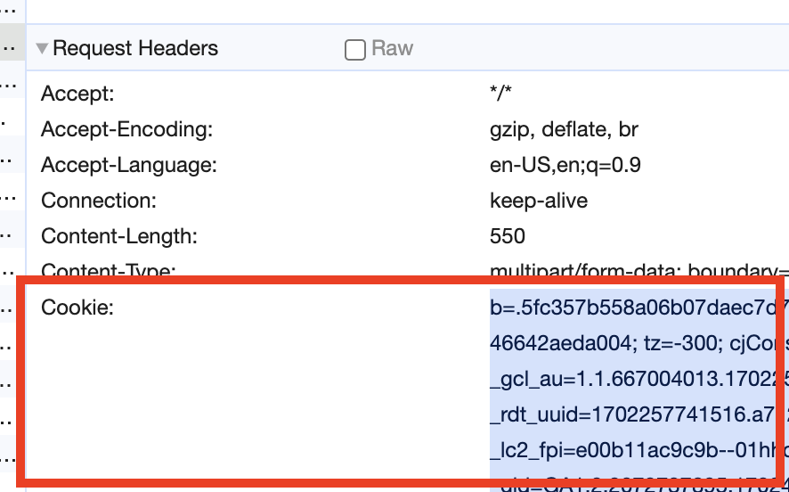 Copy the value of the cookie header