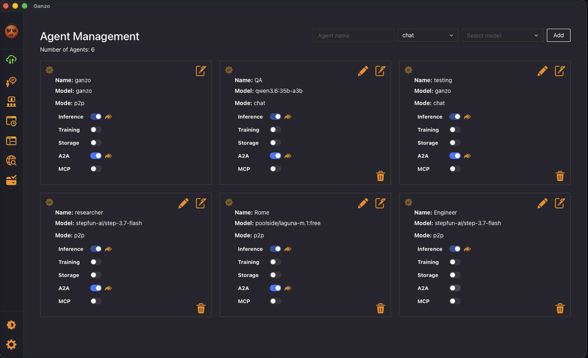 Agent Management panel screenshot