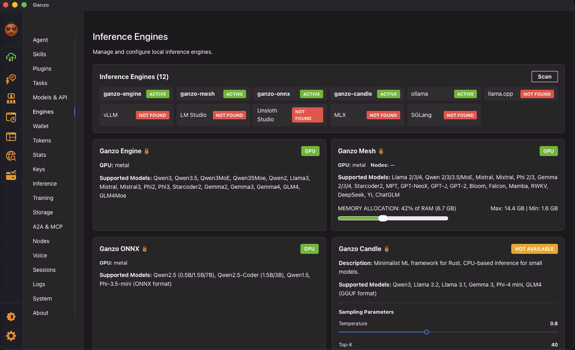Engines panel screenshot