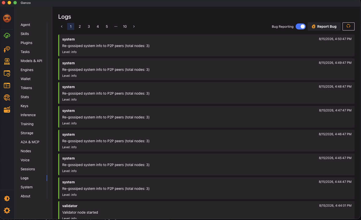 Logs panel screenshot