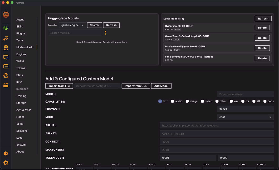 Models & API panel screenshot