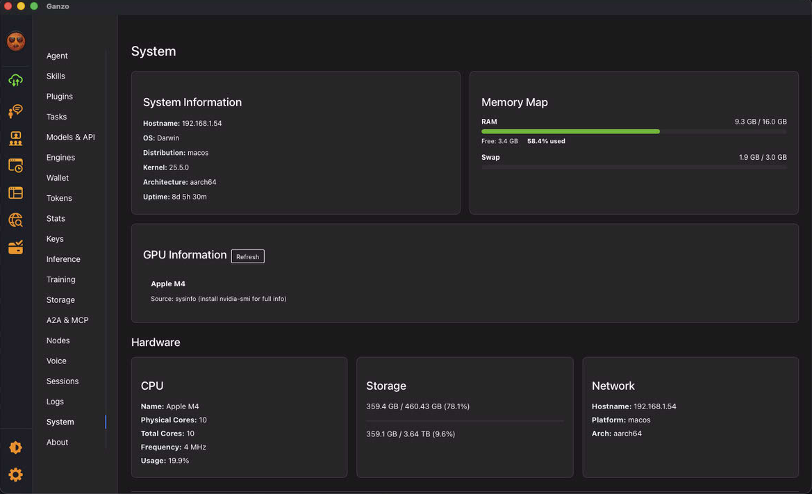 Systems panel screenshot