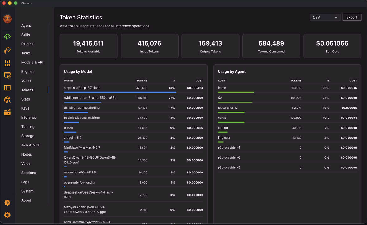 Tokens panel screenshot
