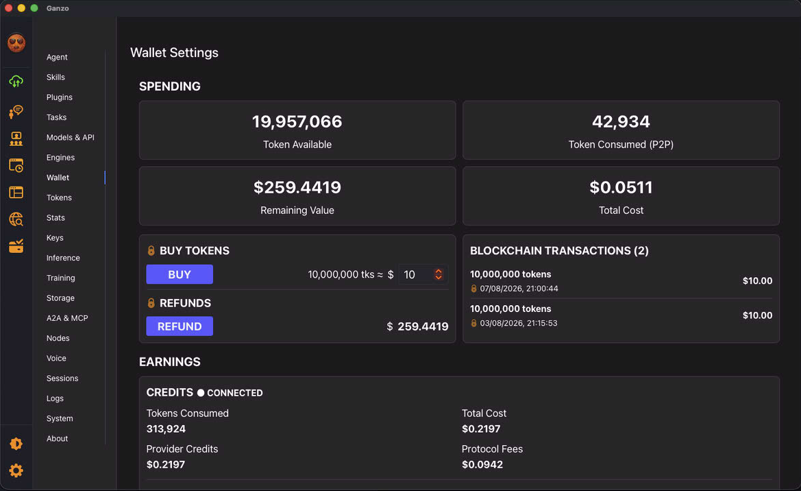 Wallet panel screenshot
