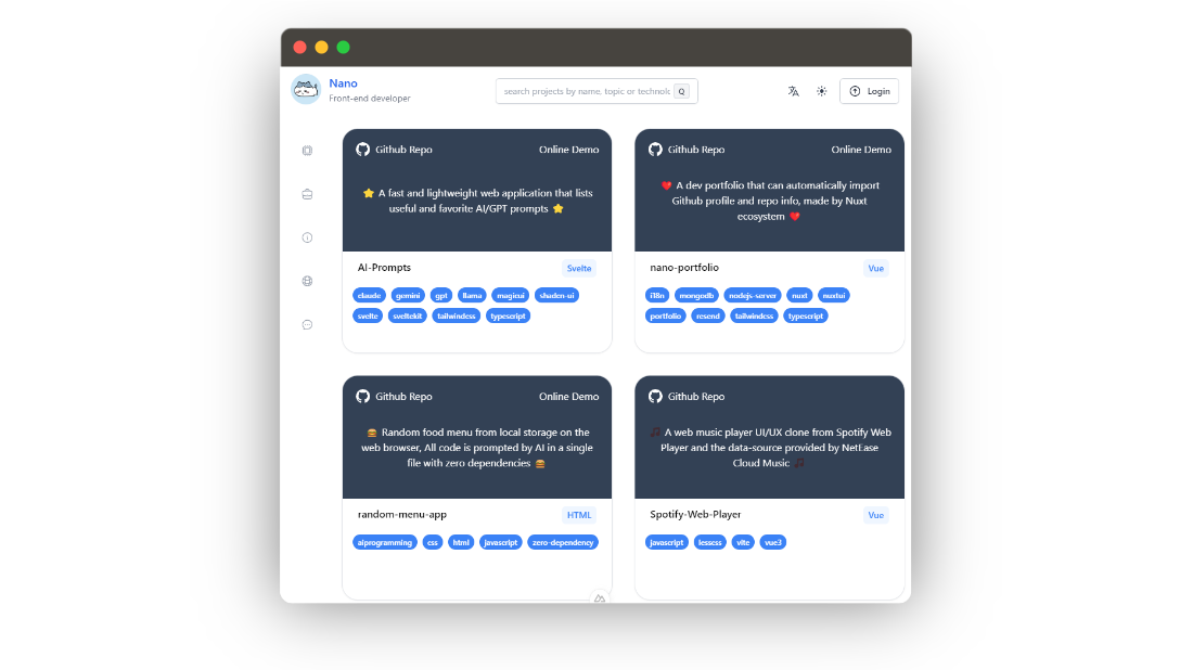 nano-portfolio 网站模板截图