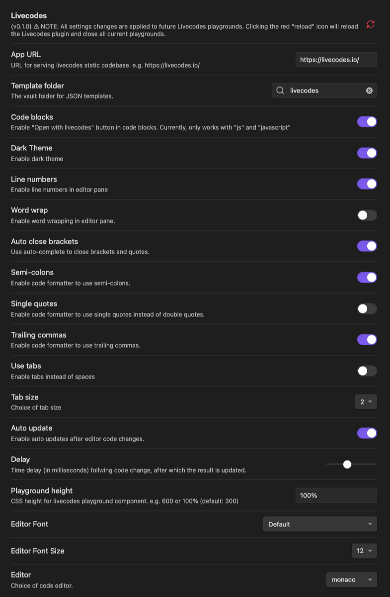 screenshot of plugin settings