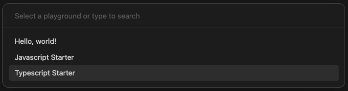 screenshot of livecodes playground fuzzy search prompt