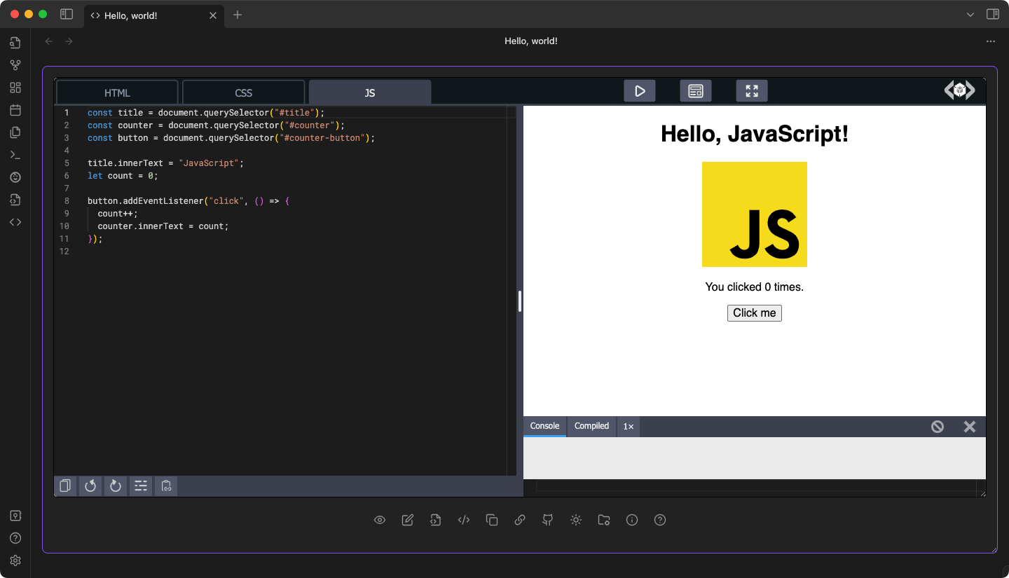 screenshot of Livecode Playground editor