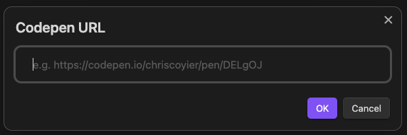 screenshot of prompt for CodePen URL