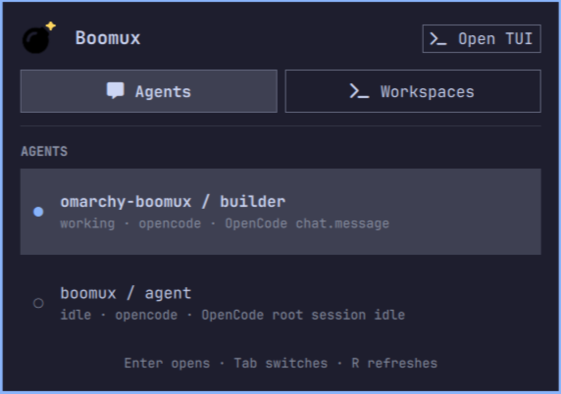 Boomux Agent status in the Omarchy bar