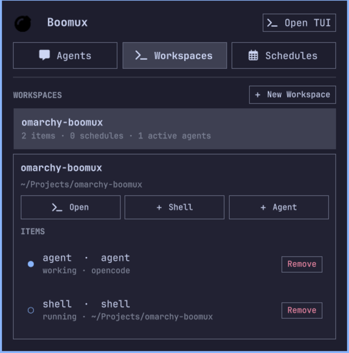 Boomux workspace management in the Omarchy bar