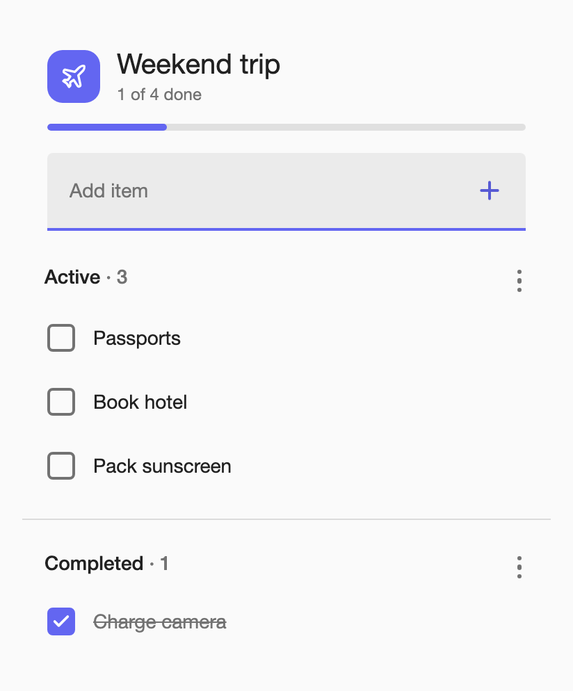 Listapp list card, list colour and icon