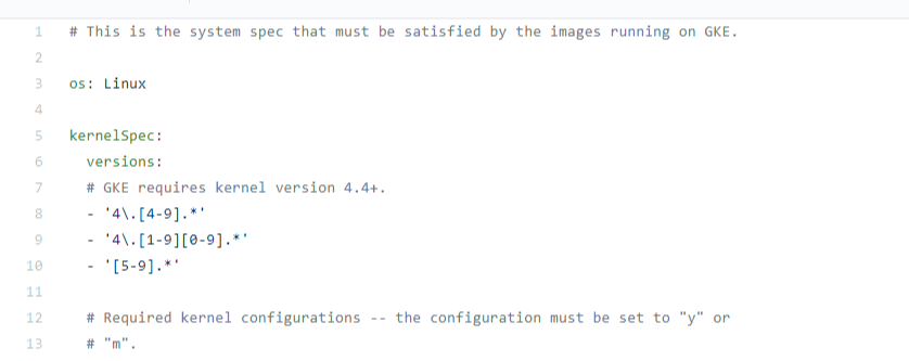 Kenerl requirement for GKE