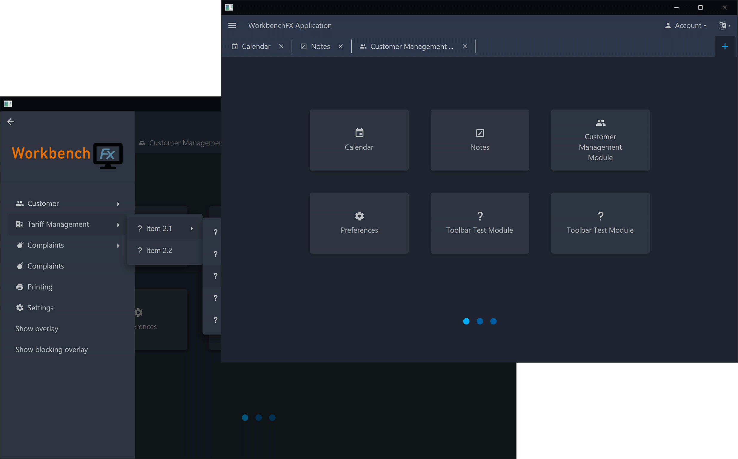 screenshot of the workbench's darkTheme version