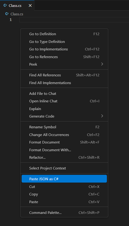 json2csharp - Context menu