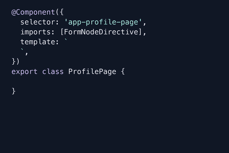 Create a profile form with username and email fields, then bind both inputs with [formNode].