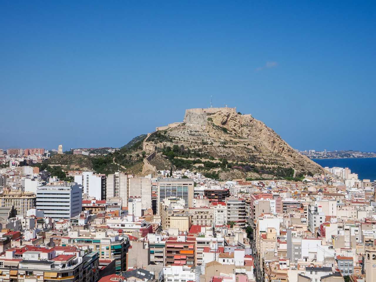 Santa Barbara Castle on Mount Benacantil above Alicante, day, blue sky