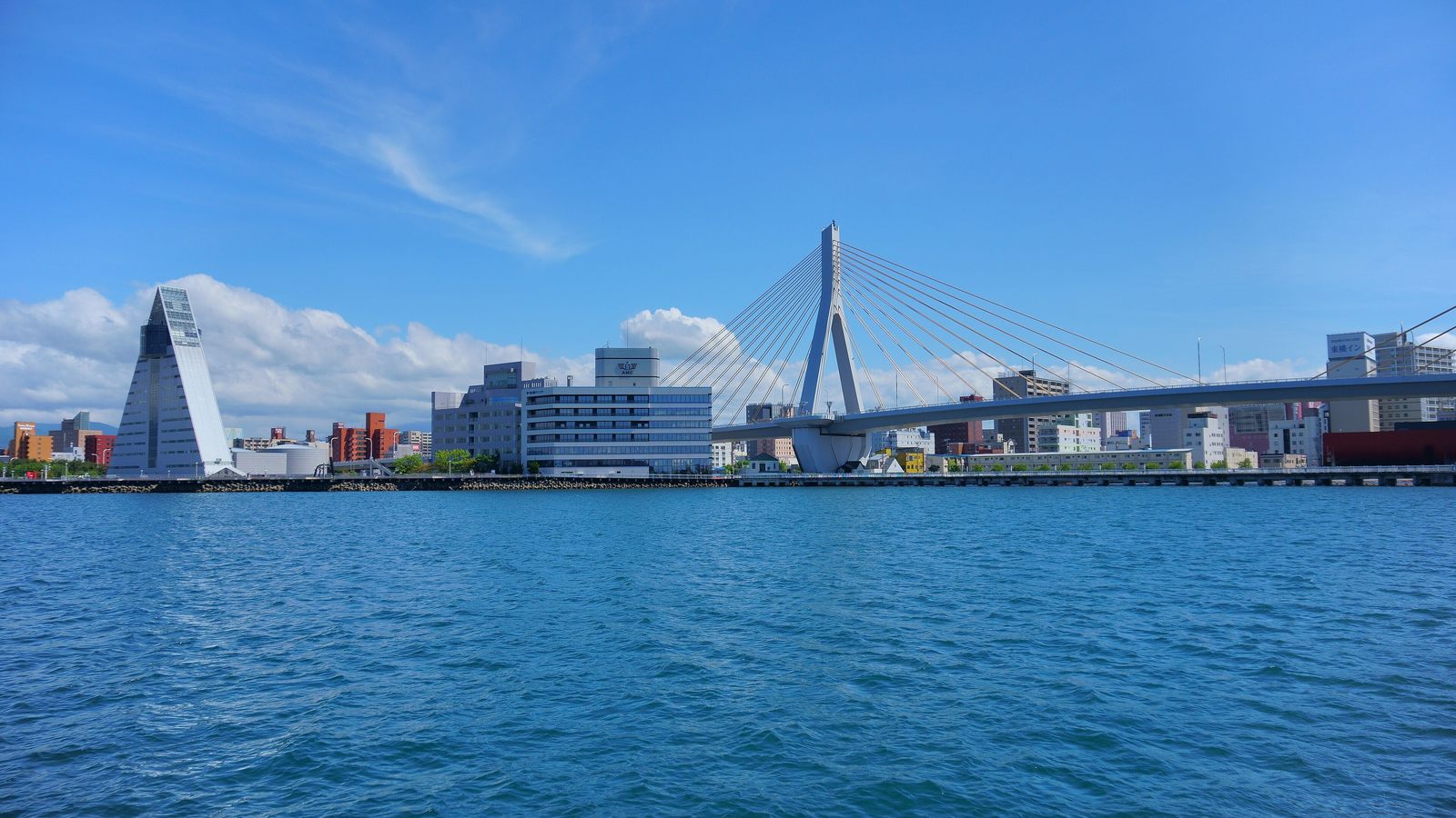 Aomori bay waterfront and city edge in northern Honshu Japan
