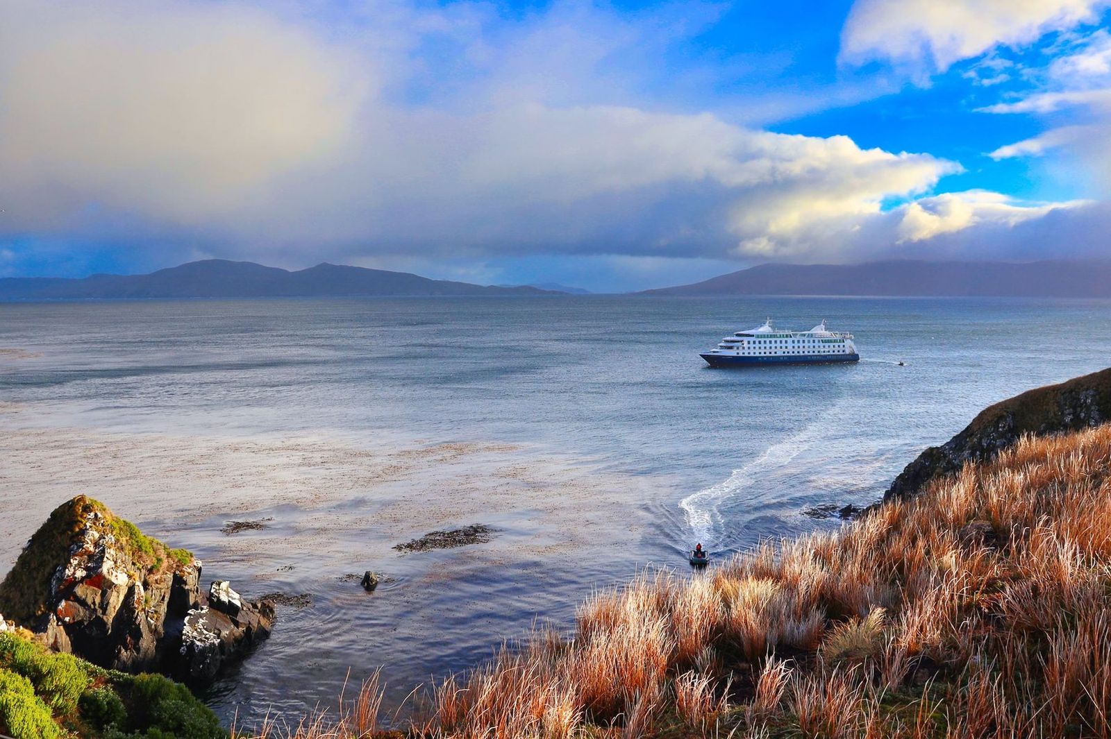 Cape Horn rocky headland and Southern Ocean swell off Chile