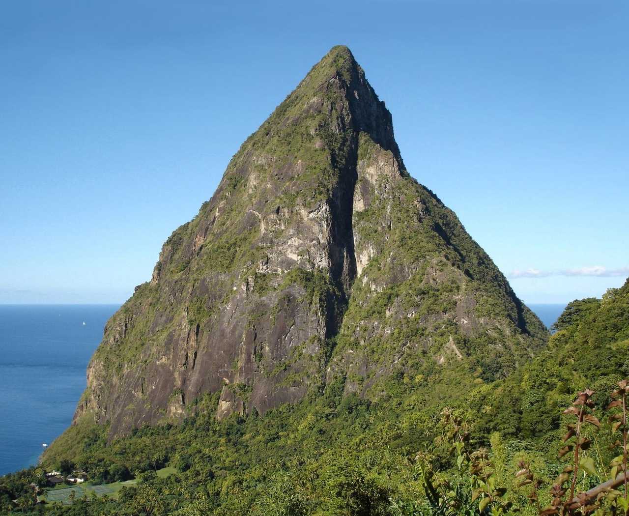 Petit Piton volcanic spire over Caribbean sea, St