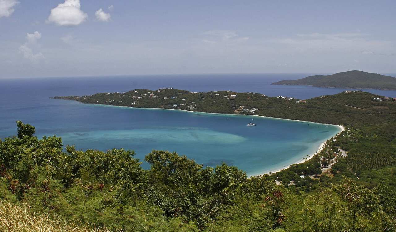 Magens Bay crescent beach from overlook, St