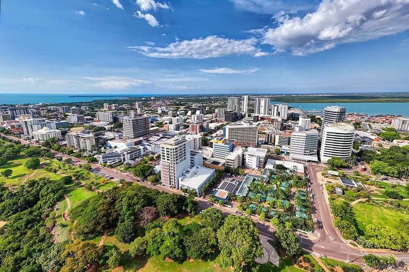 Darwin harbour waterfront and tropical Top End skyline in the Northern Territory