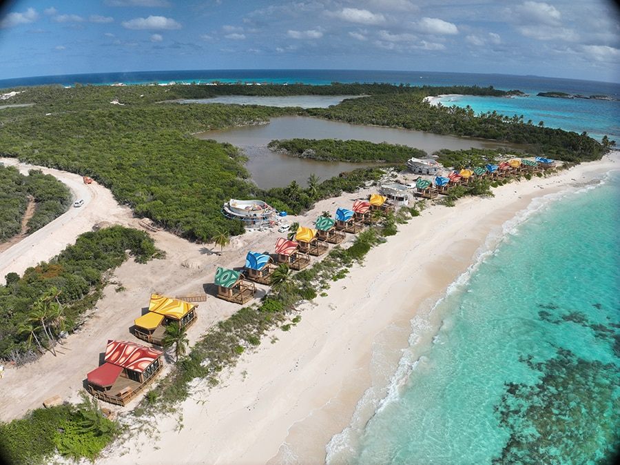 Disney Lookout Cay beach and pier shoreline at Lighthouse Point Eleuthera