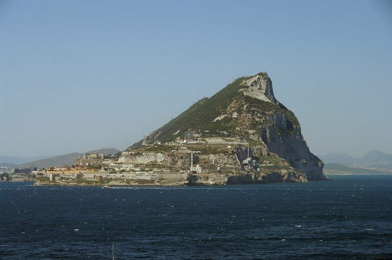 Rock of Gibraltar from the Mediterranean, day, blue sky