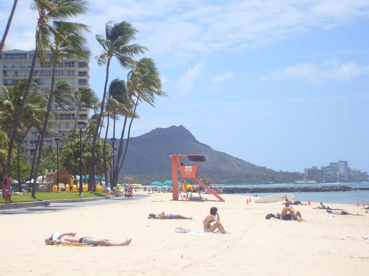 Waikiki Beach with Diamond Head, day, blue sky