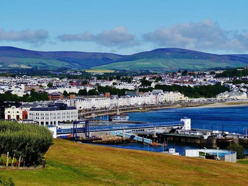 Isle of Man coastline and hills beyond Douglas Bay