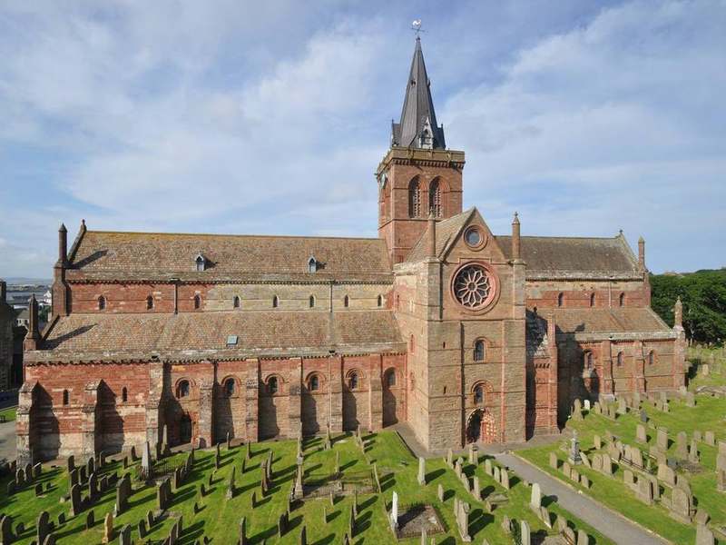St Magnus Cathedral and Kirkwall streets in Orkney