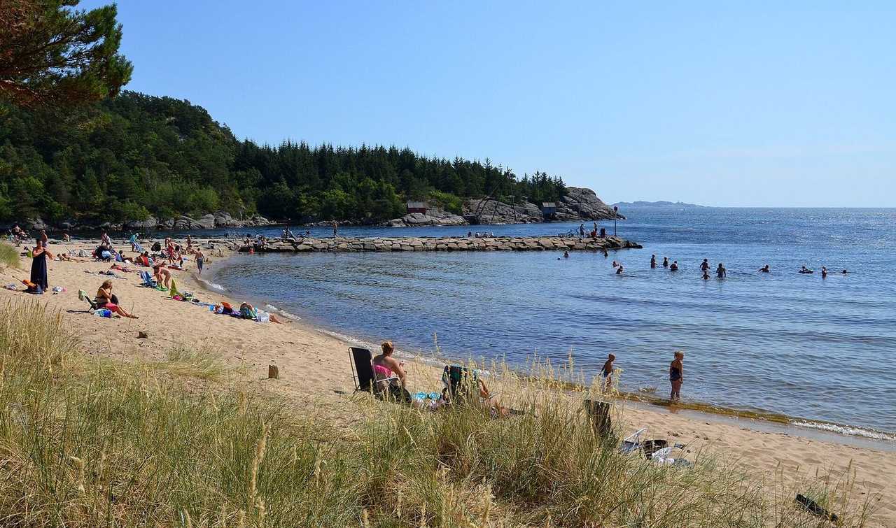 Sjosanden beach, Mandal, day, blue sky