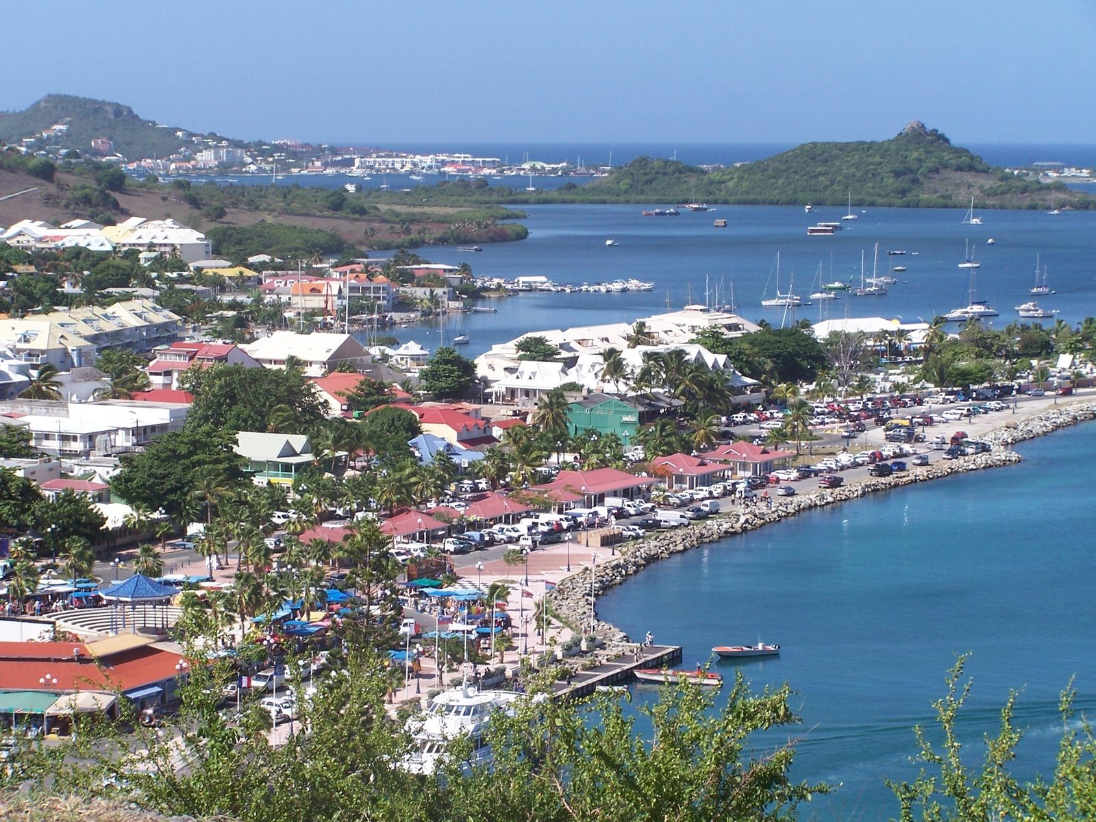 Marigot waterfront and Fort Louis hillside on French St Martin
