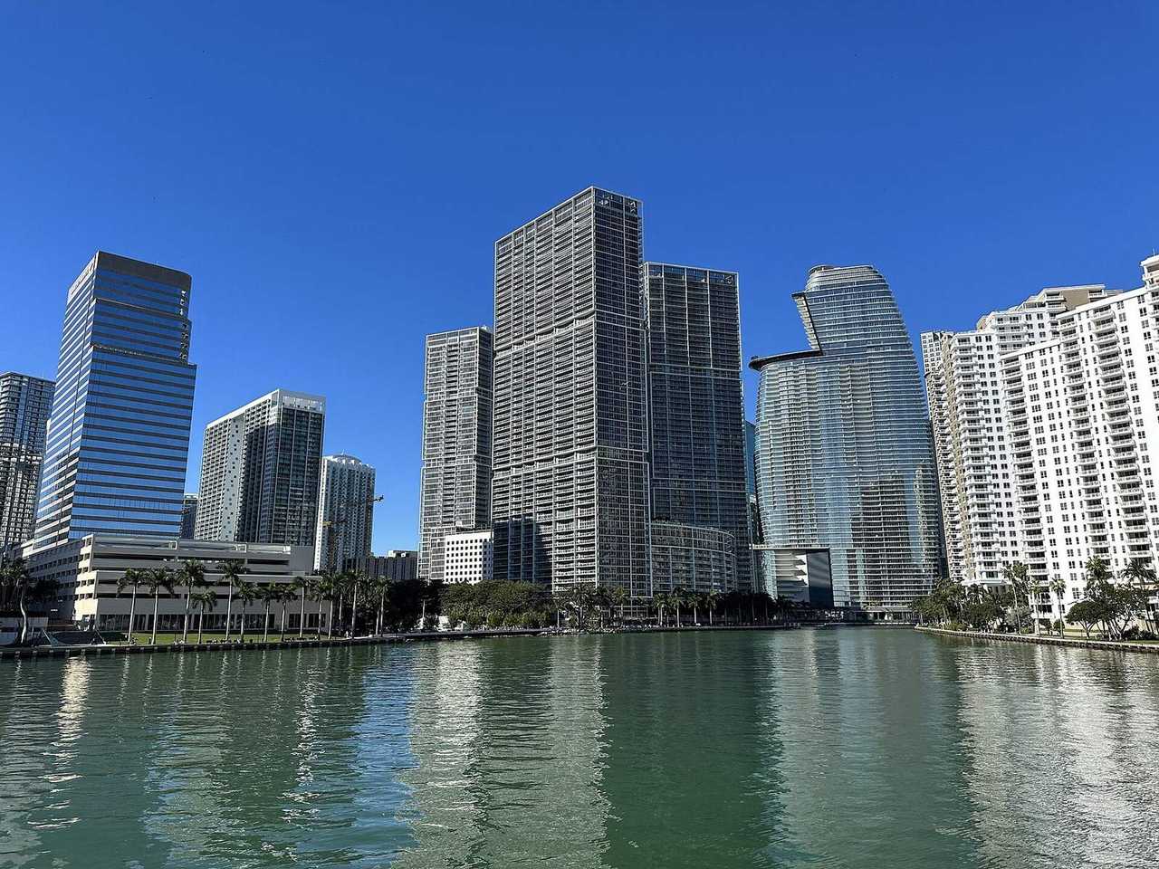 Downtown/Brickell across Biscayne Bay, day, blue sky