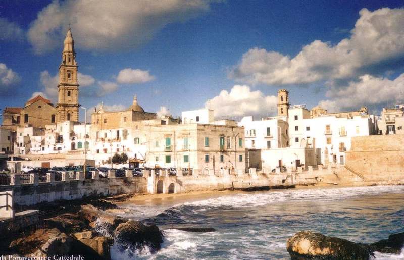 Monopoli old town and Adriatic harbour walls in Puglia