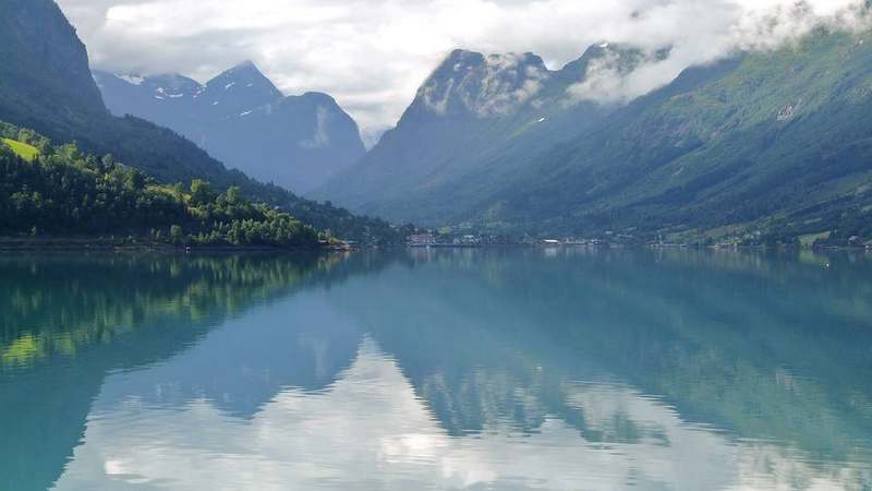 Nordfjordeid waterfront on Nordfjord in Norway