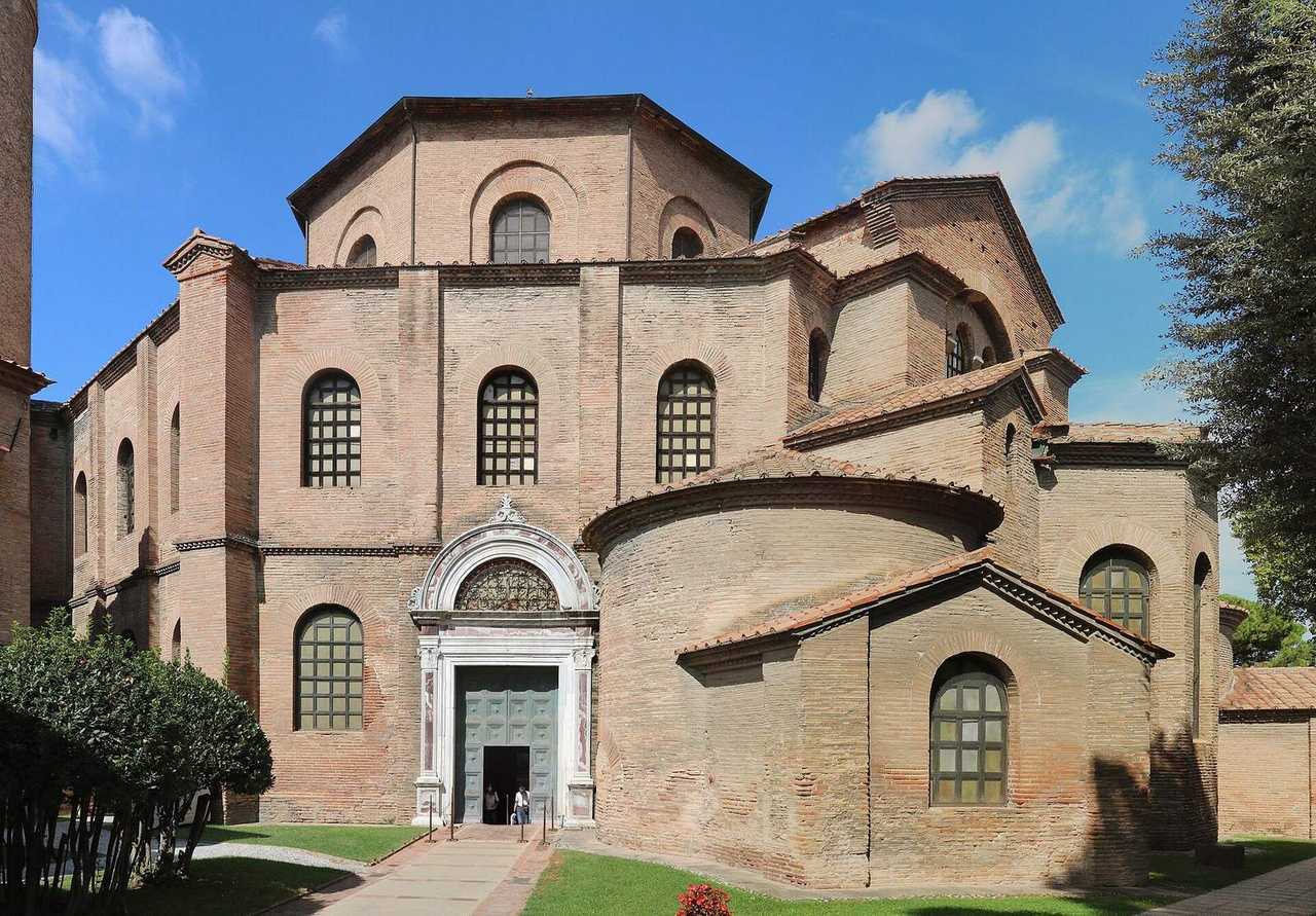 Basilica of San Vitale exterior, Ravenna, day, blue sky