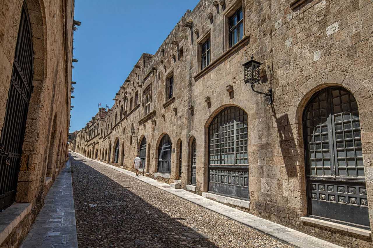 Street of the Knights, Rhodes Old Town, day, solid blue sky