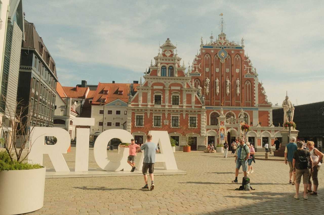 House of the Blackheads and RIGA letters, Town Hall Square, day, blue sky