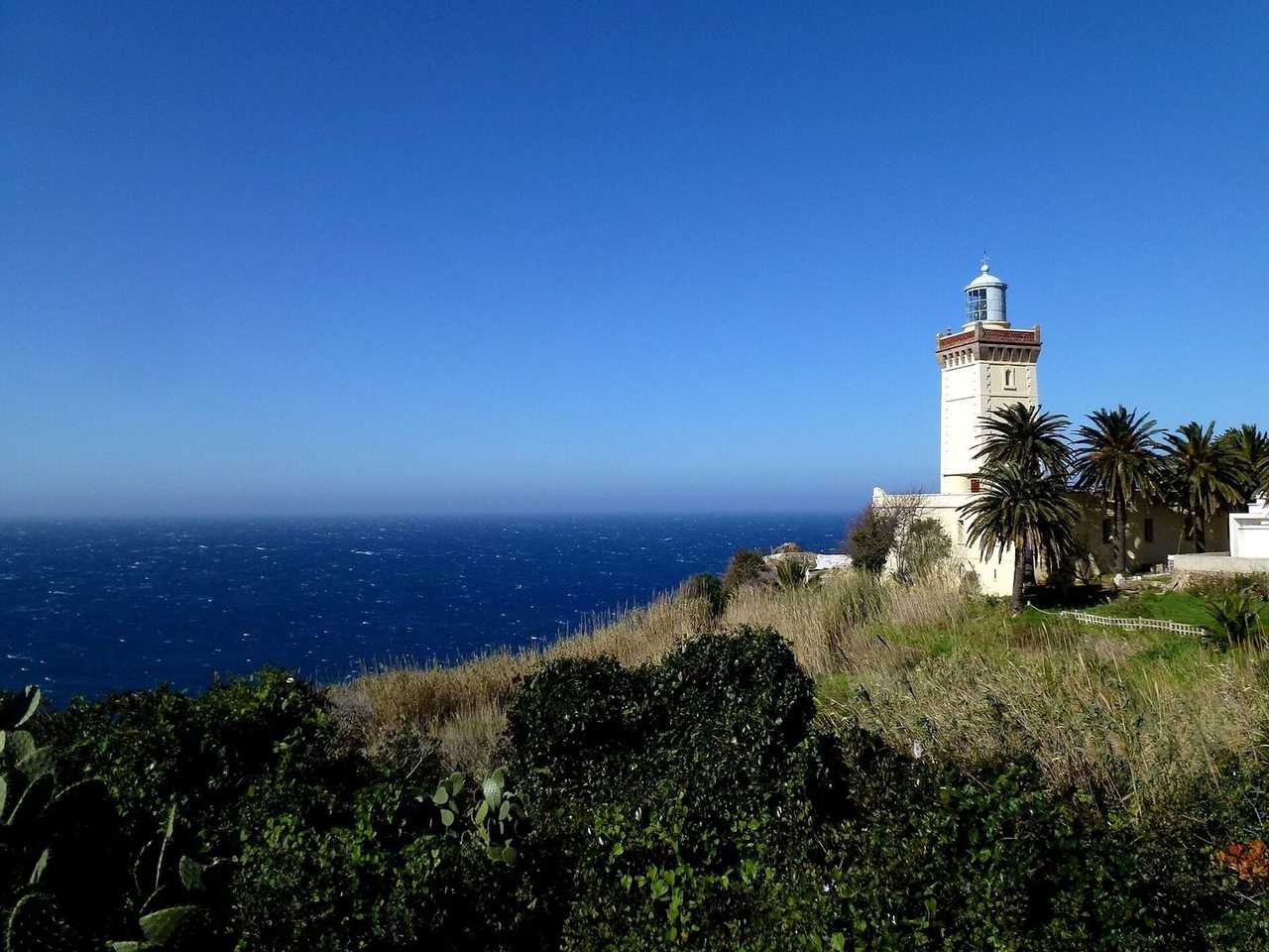 Cape Spartel lighthouse near Tangier overlooking the Atlantic, day, clear blue sky