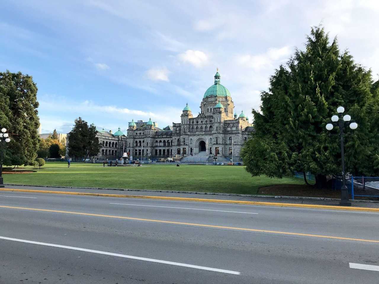 British Columbia Parliament Buildings, Victoria, day, pale blue sky