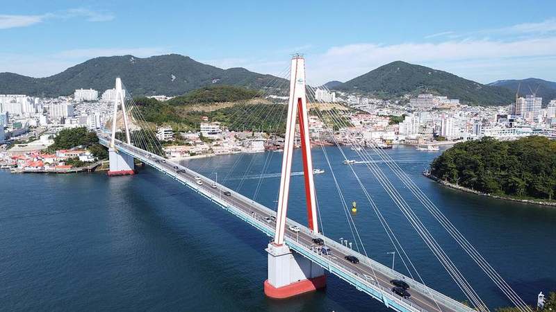 Yeosu harbour waterfront and coastal islands in southern Korea